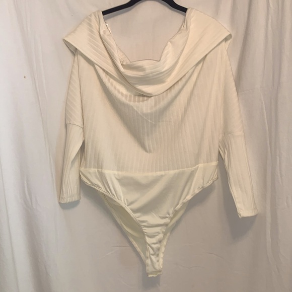 Fashion nova off shoulder cream off white ribbed bodysuit, 3/4 sleeves NWT 2XL - Picture 11 of 15